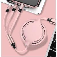 简约不带装饰-粉 汽车用数据线一拖三合一充电器多功能车载快充苹果type-c安卓伸缩