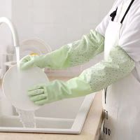 [苹果绿] 1双装加绒加长加厚束口款 3双装加厚加绒松紧加长厨房洗碗洗衣洗车保洁家务手套防水耐用型