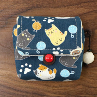 招财猫(蓝)-1 适用无线蓝牙耳机充电盒保护套收纳袋防划防尘包