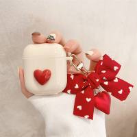米色红爱心+蝴蝶结挂件[Airpods 1/2代] 简约立体爱心适用airpods pro苹果耳机保护套Airpoda1