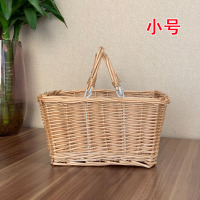 原木色裸筐小号 藤条编织篮子手工编的装水果户外野餐篮子菜篮子手提篮柳编花篮