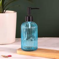 条纹款冰蓝 高光金 洗手液分装瓶按压瓶北欧风复古玻璃瓶沐浴乳液分装按压头空瓶子