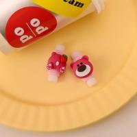 DIY 2个粉简易 草莓熊头屁 卡通造型~童趣十足~~苹果12数据线保护套 20w手机充电器头11快充