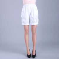 白色 XL 中老年女裤松紧腰短裤妈妈夏装热裤休闲五分裤老年人大码全棉裤子