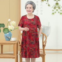 红色 L码(建议体重70-90斤) 中老年人夏装女奶奶连衣裙棉绸宽松60岁老人长裙妈妈裙子太太婆婆