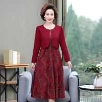 红色 XL 中年妈妈洋气长袖连衣裙大码中老年人女装假两件长裙子2021打底裙