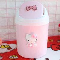 粉色蝴蝶结坐姿凯蒂 14.5*23 可爱创意桌面小号摇盖垃圾桶桌面收纳盒学生写字台办公用品