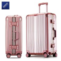 安居先森6820合金铝框PC拉杆箱行李箱 24寸粉色