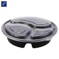 安居先森美式加厚带盖三格圆餐盒1000ml 150套/箱 黑色(箱)
