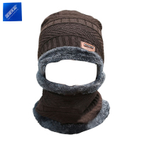 安居先森201865防寒保暖加绒针织帽子围脖两件套 咖色(套)