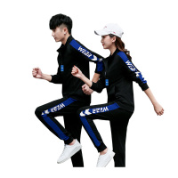 安居先森1718运动休闲套装65%棉,30%锦纶,5%氨纶黑蓝女款M-3XL男款L-5XL
