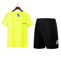 安居先森2029运动套装圆领上衣运动短裤95%棉5%氨纶黄色M-3XL