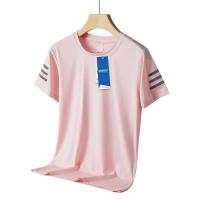 安居先森2119吸湿透气冰丝弹力速干圆领短袖T恤 女款M-3XL 粉色(件)