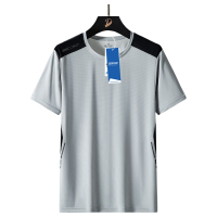 安居先森7929吸湿排汗时尚印花拼接速干圆领短袖T恤 L-8XL 浅灰(件)