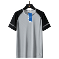 安居先森7930吸湿排汗时尚印花拼接速干圆领短袖T恤 L-8XL 灰色(件)