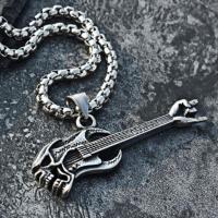 A款吉他60cm链子 日韩摇滚骷髅贝斯吉他吊坠挂件复古音乐个性乐器钛钢项链男生饰品