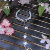 银色蝴蝶戒指手镯 汉服配饰古风饰品女手链流苏超仙铃铛戒指手镯一体中国风宫廷手饰