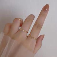 小圈三钻[黄金色] 美号4号[专柜7-8号] 韩式时尚精致镶钻戒指女潮不掉色高级设计感简约素圈气质情侣尾戒