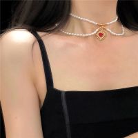 爱心项链双层珍珠 鱼姬彩钻choker珍珠项链女锁骨链ins温柔小众饰品爱心脖颈链吊坠