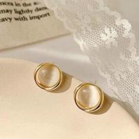 精致猫眼石-银针 千鸟格耳饰秋冬款耳环气质高级感耳钉ins风高颜值 耳钉冷淡风高级