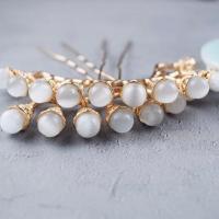 5孔排簪蓝色猫眼石一对 汉服头饰古风发饰排钗排簪珠钗发钗簪子淡水珍珠排插明制古装宫廷