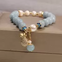 海蓝宝+钱袋吊坠 天然海蓝宝手链女冷淡风小众设计水晶手串韩版潮闺蜜姐妹生日礼物