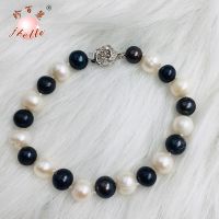 手链含锁扣16cm 8-9黑白相间珍珠手链梅花扣风生水起手串冷淡风小众FASHION