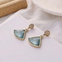 s925银针 小北家蓝色冰晶扇形耳夹无耳洞高级耳钉ins风高颜值猫眼石耳夹女