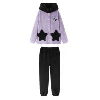 星星-上衣+裤子[套装] XXS 20斤内[单裤子] 库洛米珊瑚绒睡袍女冬季可爱少女加厚睡衣睡裙连帽长款家居服套装