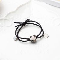 黑色一根+磁吸可刻字M 情侣手链原创设计招财猫皮筋女两用小皮套送男朋友不勒手可刻字