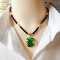 猫眼石绿 绳项链女sin不掉色首饰品项饰挂件猫眼石水晶吊坠送闺蜜生日礼物