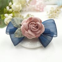 藏青色弹簧夹款 发夹头花饰品女成人顶夹一字夹发卡子大蝴蝶结弹簧横夹马尾夹头饰