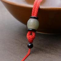 圆珠/固定款/红色 天然和田玉手工编织吊坠挂绳翡翠玉佩挂件绳子男女粗款高档项链绳
