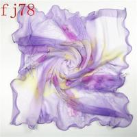 fj78 丝绸女式 真丝桑蚕丝 木耳边 围巾 小方巾 小围巾 丝巾