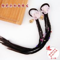 新款樱花彩铃铛假发 儿童蝴蝶结假发汉服发夹中国风女童卡子宝宝复古毛球发卡头饰发饰