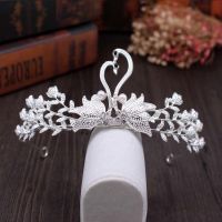 儿童半圆天鹅银色 无礼盒包装 儿童皇冠头饰公主礼服配饰水晶发饰生日演出头冠摄影女童王冠发箍