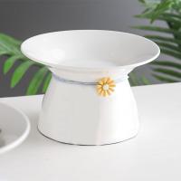 高脚盘子(纯白色一个) 高脚猫碗狗碗陶瓷宠物碗猫粮够粮防打翻猫狗用品护颈椎喝水碗饭碗