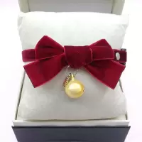 酒红色 S码(15-20cm调节范围) 辛巴手工宠物猫铃铛项圈可爱丝绒猫领结蝴蝶结狗狗铃铛项链小型犬