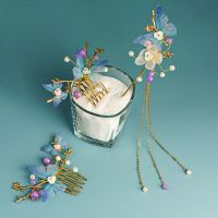 蝴蝶三件套+眉心贴 汉服头饰全套发簪 发冠套装 女超仙流苏 步摇 秀禾古装发饰