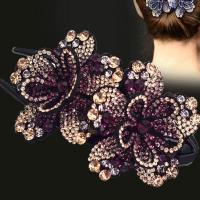 槟紫色 鸭嘴夹大号 双花盘发头饰发发夹子水钻妈妈发夹 后脑勺1