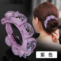 盘发抓夹A紫色 丸子头盘发器头饰韩国发拤时髦辣妈优雅气质花朵发夹女后脑勺顶夹