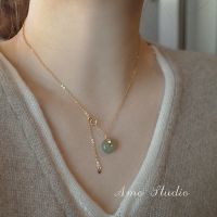 [青白]吊坠直径12mm左右 [项链盒装]自己戴请选 香港代购和田玉项链女ins锁骨链不掉色潮潮人个性生日礼物女闺蜜
