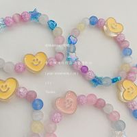 黄色笑脸lisa同款手链 Lisa同款串珠爱心笑脸彩色手链ins小众设计手饰女送闺蜜礼物