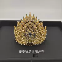 金色白钻 泰国 傣式发梳 八齿皇冠 流行饰品 影楼写真舞台演出服装搭配写真