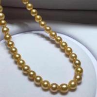 南洋金珠项链8mm 天然海水珍珠项链女菲律宾南洋浓金色正圆无暇极强光带证书送妈妈