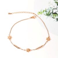 小皱菊脚链(不掉色升级版) 韩版时尚小皱菊脚链女款钛钢镀玫瑰金性感简约不掉色花朵脚踝链子