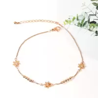 小皱菊脚链(不掉色升级版) 韩版时尚小皱菊脚链女款钛钢镀玫瑰金性感简约不掉色花朵脚踝链子