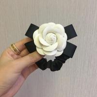 高级山茶花大肠圈 法式小香风优雅黑白色山茶花大肠发圈头绳女蝴蝶结气质发饰皮筋