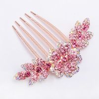 五齿发梳-玫红色 插梳盘发神器韩国五齿水钻发梳发卡简约优雅头饰盘发成人发饰发夹