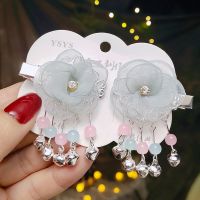 B15蓝小蕾丝 儿童发饰女童汉服头饰小女孩铃铛发夹古风配饰边夹发卡花朵发饰品